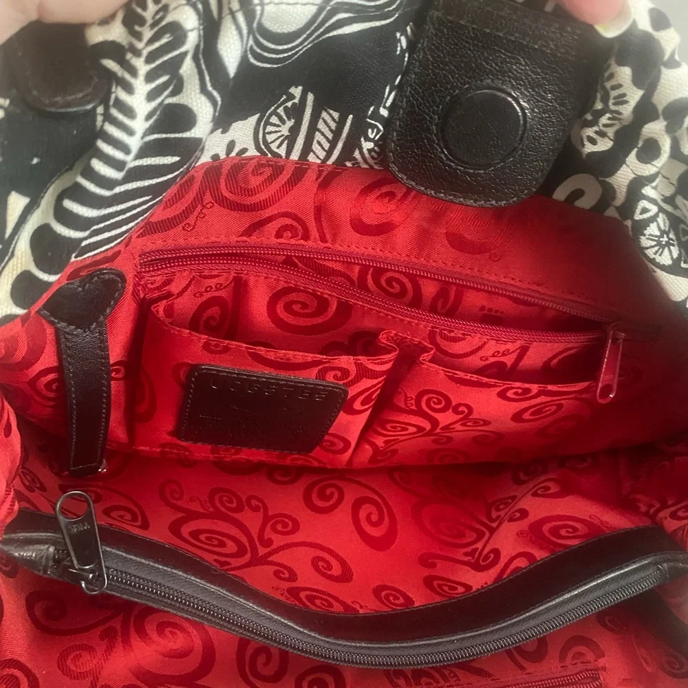 Brighton Poppy Canvas Shoulder Bag with Braided Leather Straps